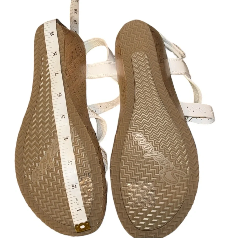 Skechers Cali White Luxe Memory Foam Comfortable Cork Wedge Sandals White 9.5–10